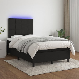 Cama box spring con colchón LED tela negro 120x200 cm D