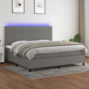 Cama box spring colchón y luces LED tela gris claro 200x200 cm D