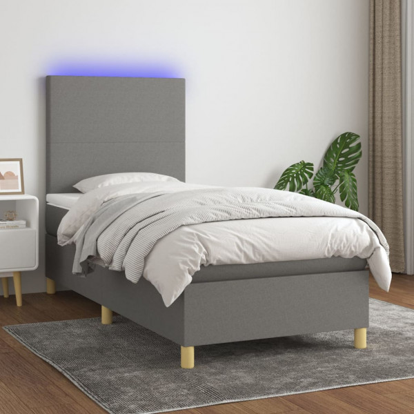 Colchão de cama box spring e luzes LED tecido cinza escuro 100x200 cm D