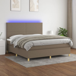Cama box spring colchón y luces LED tela gris taupe 180x200 cm D
