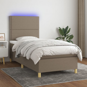 Cama box spring colchón y luces LED gris taupe 80x200 cm D