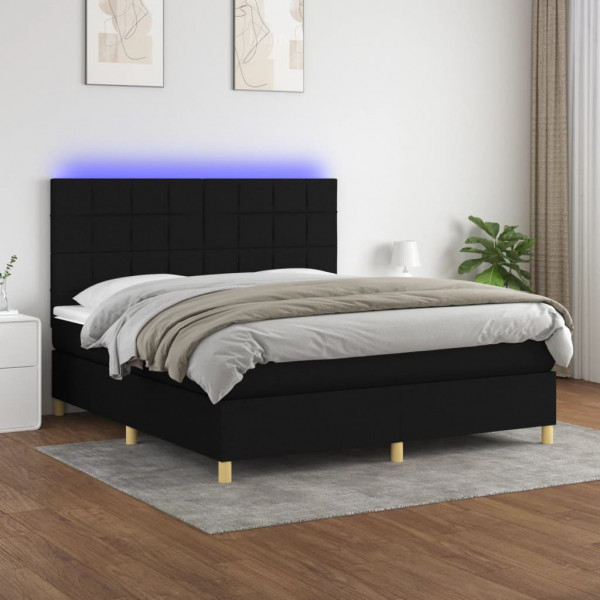 Colchão cama box spring e luzes LED tecido preto 180x200 cm D