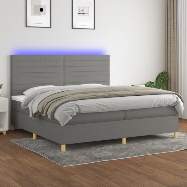 Colchão cama box spring e luzes LED tecido cinza claro 200x200 cm D