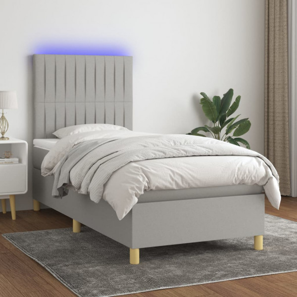Colchão cama box spring e luzes LED tecido cinza claro 80x200 cm D