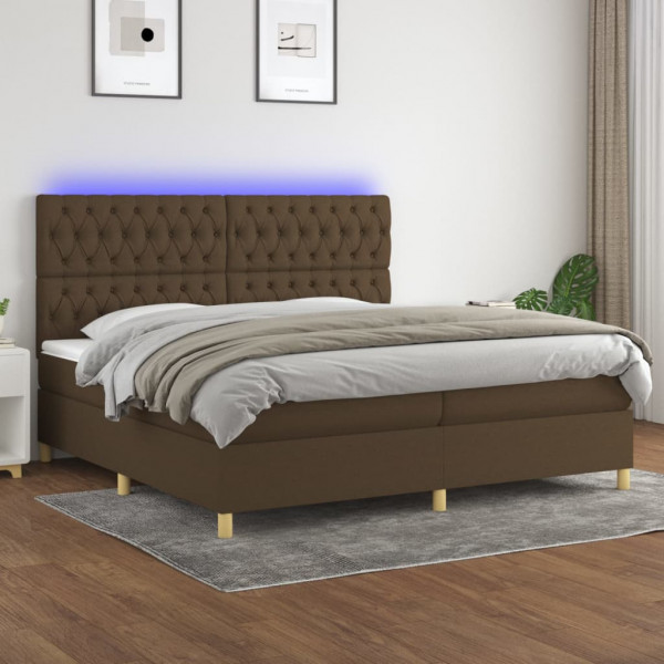 Colchão de cama box spring luzes LED tecido marrom escuro 200x200 cm D