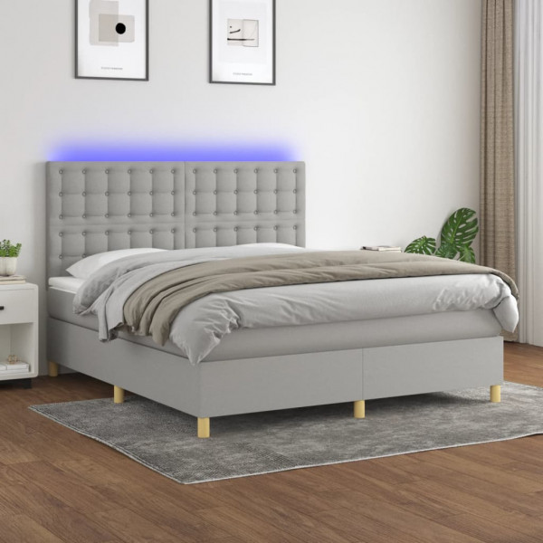 Colchão de cama box spring e luzes LED tecido cinza claro 160x200 cm D
