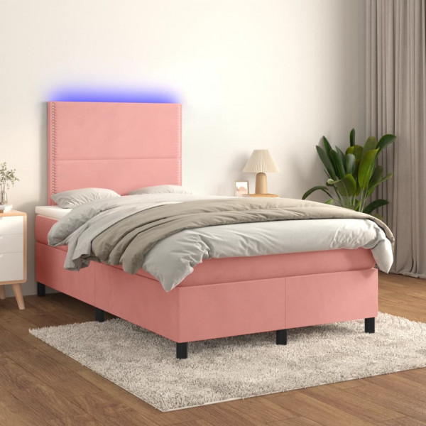 Cama box spring com colchão e veludo rosa LED 120x200 cm D