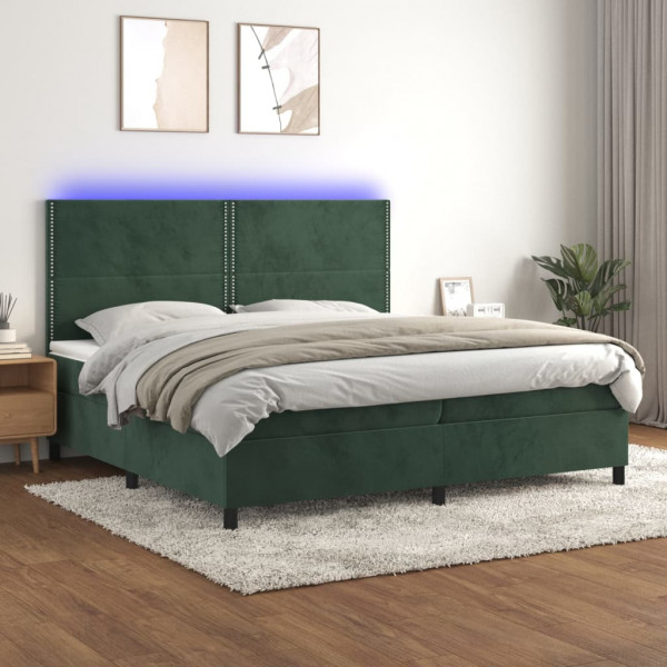 Cama box spring colchão e LED veludo verde escuro 200x200cm D