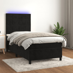 Cama box spring colchón y LED terciopelo negro 80x200 cm D