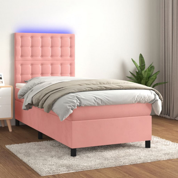 Cama box spring com colchão e veludo LED rosa 100x200 cm D