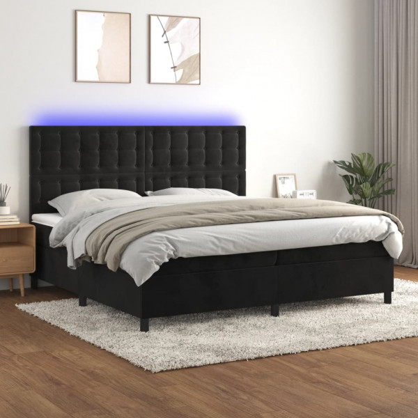 Cama box spring com colchão e veludo preto LED 200x200 cm D
