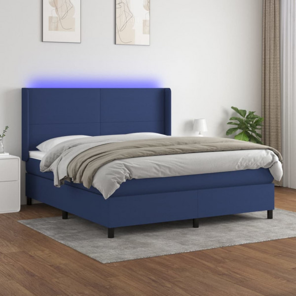 Colchão cama box spring e luzes LED tecido azul 160x200 cm D