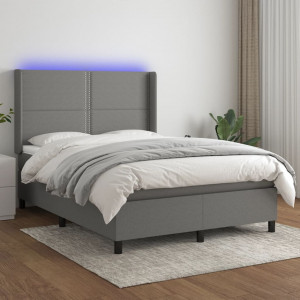Cama box spring colchón y luces LED tela gris oscuro 140x200 cm D