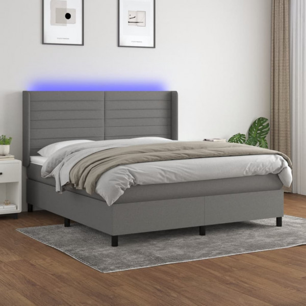 Colchão de cama box spring e luzes LED tecido cinza escuro 160x200 cm D