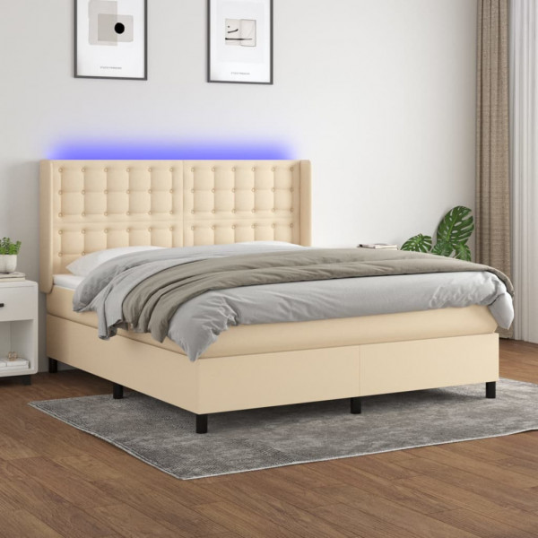 Colchão cama box spring e luzes LED tecido creme 160x200 cm D