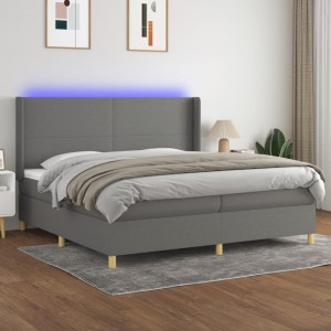 Cama box spring colchón y luces LED tela gris claro 200x200 cm D