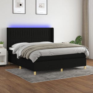 Cama box spring colchón y luces LED tela negro 160x200 cm D