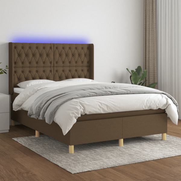 Colchão de cama box spring luzes LED tecido marrom escuro 140x190 cm D
