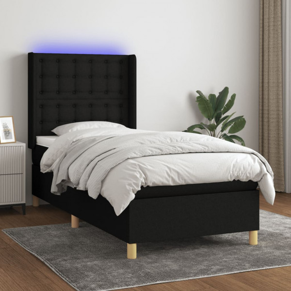 Cama box spring con colchón LED tela marrón oscuro 80x200 cm
