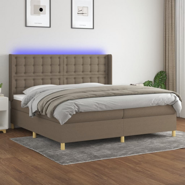 Cama box spring com colchão e luzes LED tecido cinza taupe 200x200 cm D