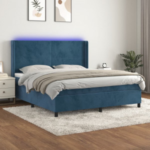 Cama box spring colchón y LED terciopelo azul oscuro 180x200 cm D