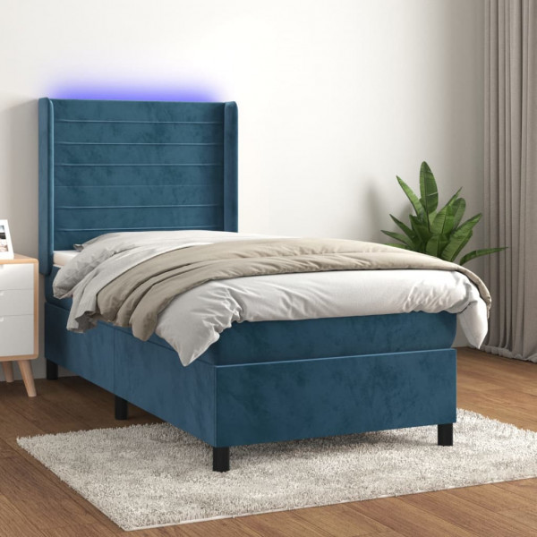 Cama box spring colchão e LED veludo azul escuro 80x200 cm D