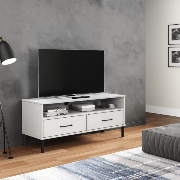 Mueble de TV con patas de metal OSLO madera maciza pino blanco D