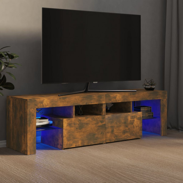 Mueble de TV con luces LED color roble ahumado 140x36.5x40 cm D