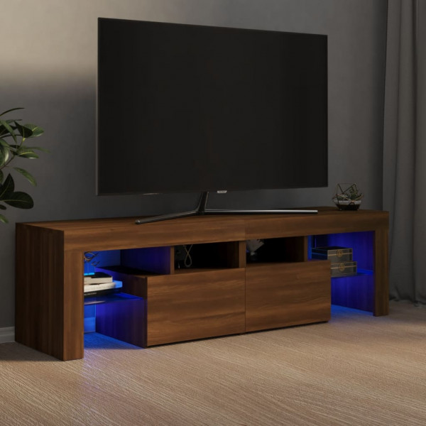 Mueble de TV con luces LED marrón roble 140x36.5x40 cm D