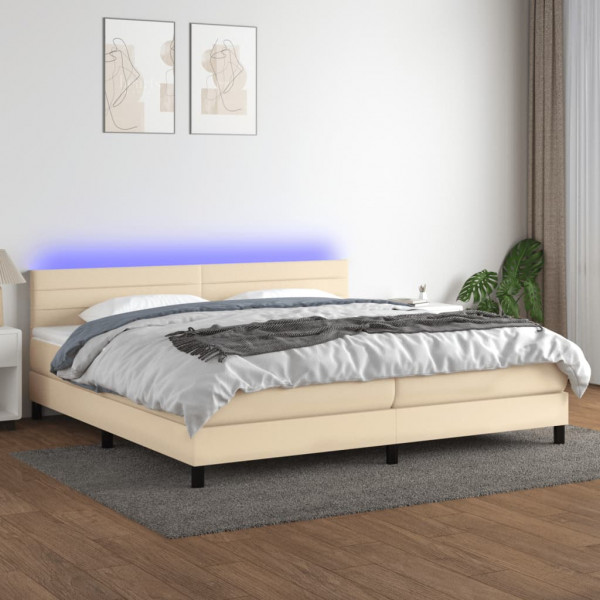 Colchão cama box spring e luzes LED tecido creme 200x200 cm D