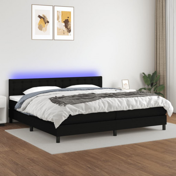 Colchão cama box spring e luzes LED tecido preto 200x200 cm D