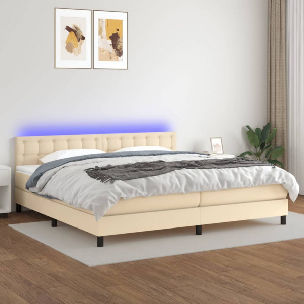 Colchão cama box spring e luzes LED tecido creme 200x200 cm D