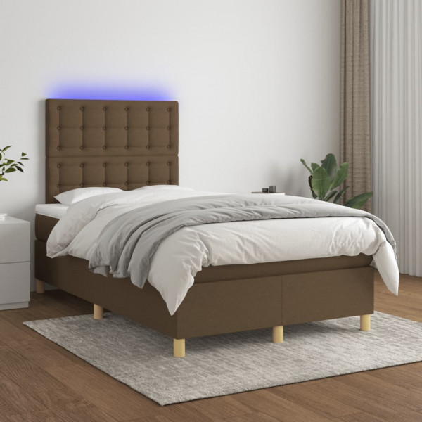 Cama box spring con colchón y LED tela marrón oscuro 120x200 cm D
