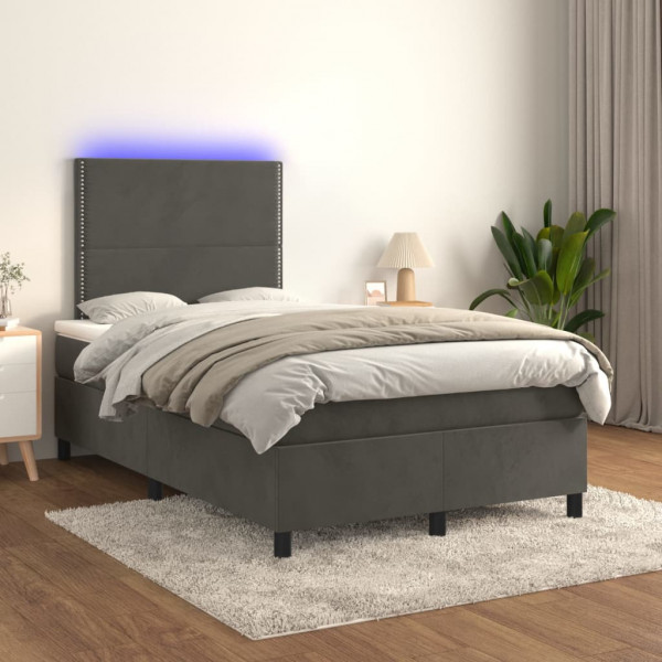 Cama box spring colchón y LED terciopelo gris oscuro 120x200 cm D