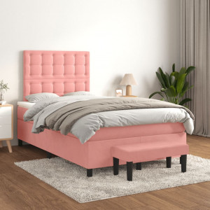 Cama box spring con colchón terciopelo rosa 120x200 cm D