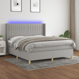 Cama box spring colchón y luces LED tela gris claro 180x200 cm D