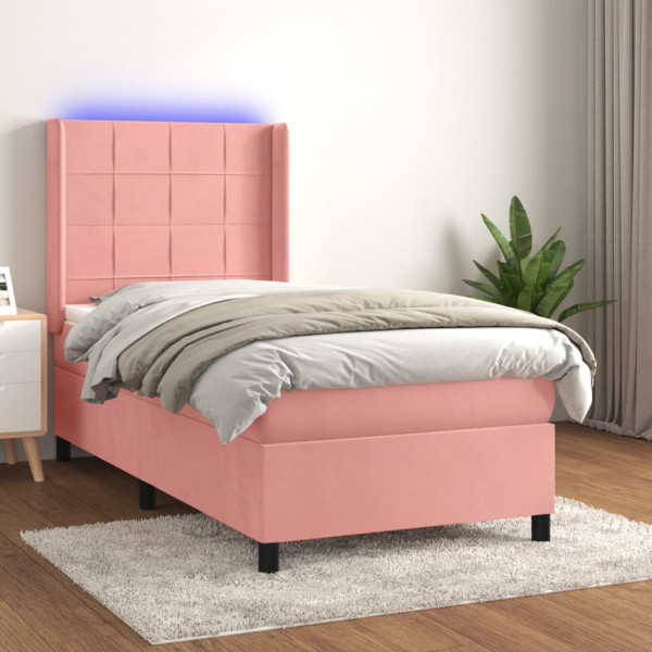 Cama box spring com colchão e veludo LED rosa 90x200 cm D