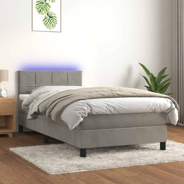 Cama box spring colchón y LED terciopelo gris claro 100x200 cm Cama box spring colchón y LED terciopelo gris claro 100x200 cm D