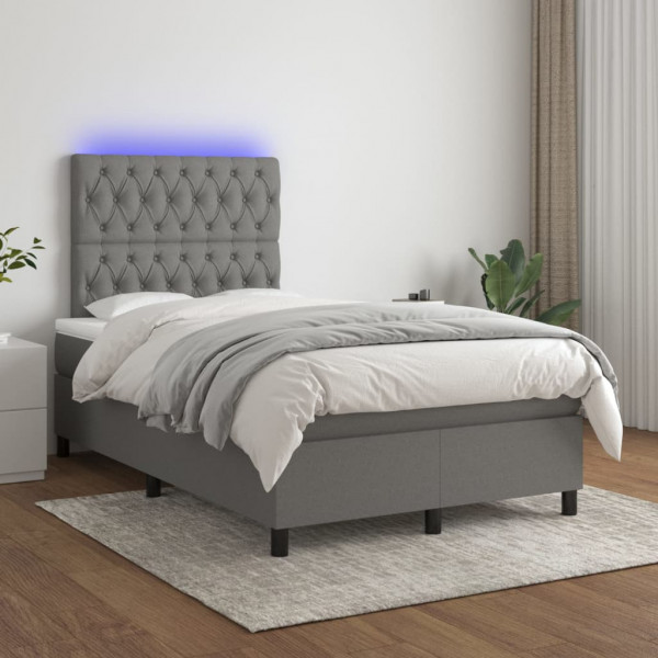 Cama box spring con colchón y LED tela gris oscuro 120x200 cm D
