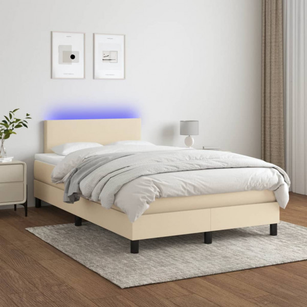 Cama box spring com colchão e LED tecido creme 120x200 cm D