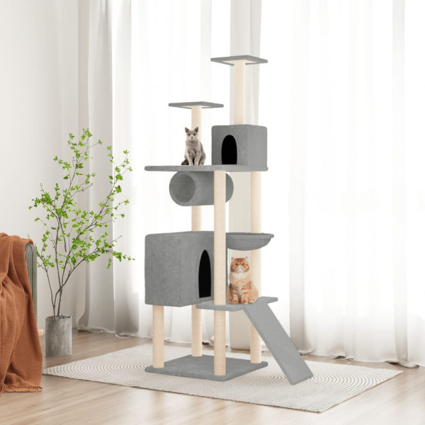 Raspador para gatos com postes de sisal cinza claro 168 cm D