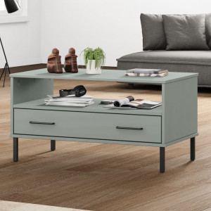 Mesa de centro patas metal OSLO madera maciza gris 85x50x45 cm D