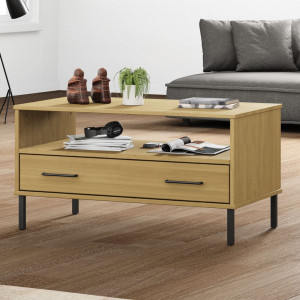 Mesa de centro patas metal OSLO madera maciza marrón 85x50x45cm D