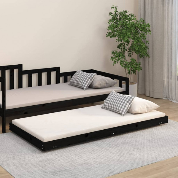 Estrutura de cama madeira maciça de pinho preto 90x190 cm D