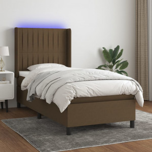 Cama box spring colchón luces LED tela marrón oscuro 100x200cm D