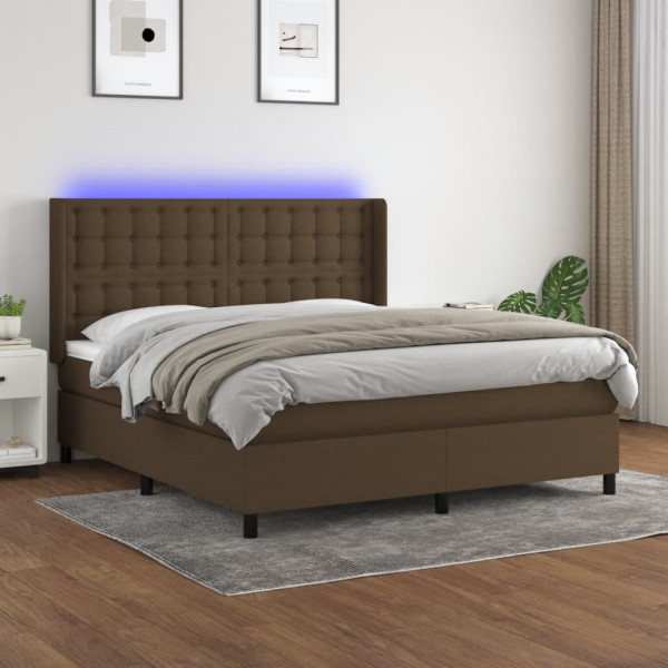 Colchão de cama box spring luzes LED tecido marrom escuro 180x200cm D