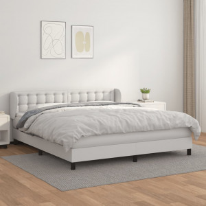 Cama box spring con colchón cuero sintético blanco 160x200 cm D