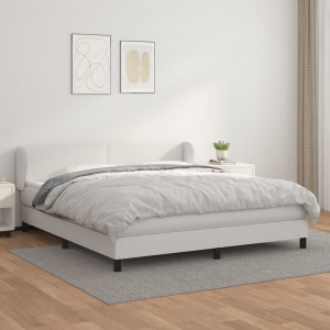 Cama box spring con colchón cuero sintético blanco 180x200 cm D