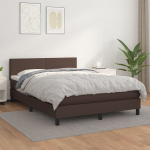 Cama box spring con colchón cuero sintético marrón 140x200cm D