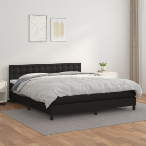 Cama box spring con colchón cuero sintético negro 180x200 cm D